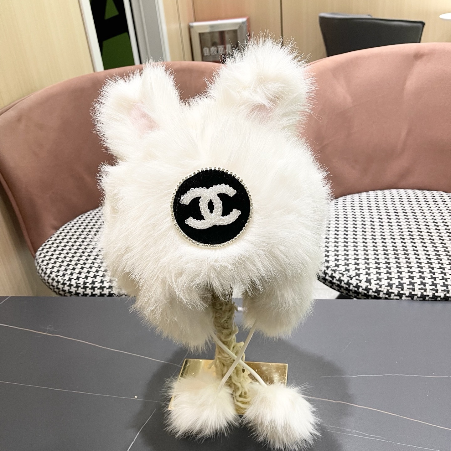 P125 香奈儿CHANEL雷锋帽子女秋冬狐狸毛绒加绒加厚保暖耳朵防寒护耳包头帽潮