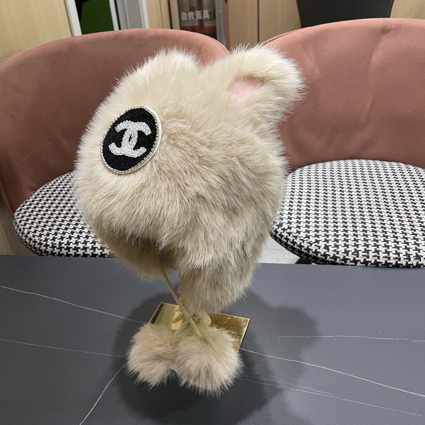 P125 香奈儿CHANEL雷锋帽子女秋冬狐狸毛绒加绒加厚保暖耳朵防寒护耳包头帽潮