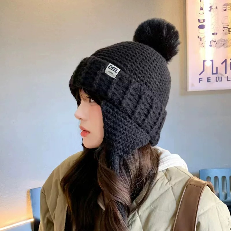 p85 古奇GUCCI 德国帽子女秋冬洋气韩版百搭潮毛线帽护耳保暖可爱毛球针织帽套头