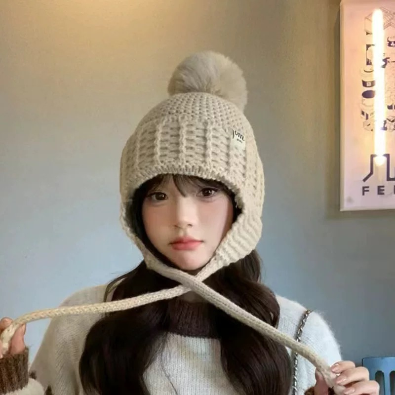 p85 古奇GUCCI 德国帽子女秋冬洋气韩版百搭潮毛线帽护耳保暖可爱毛球针织帽套头