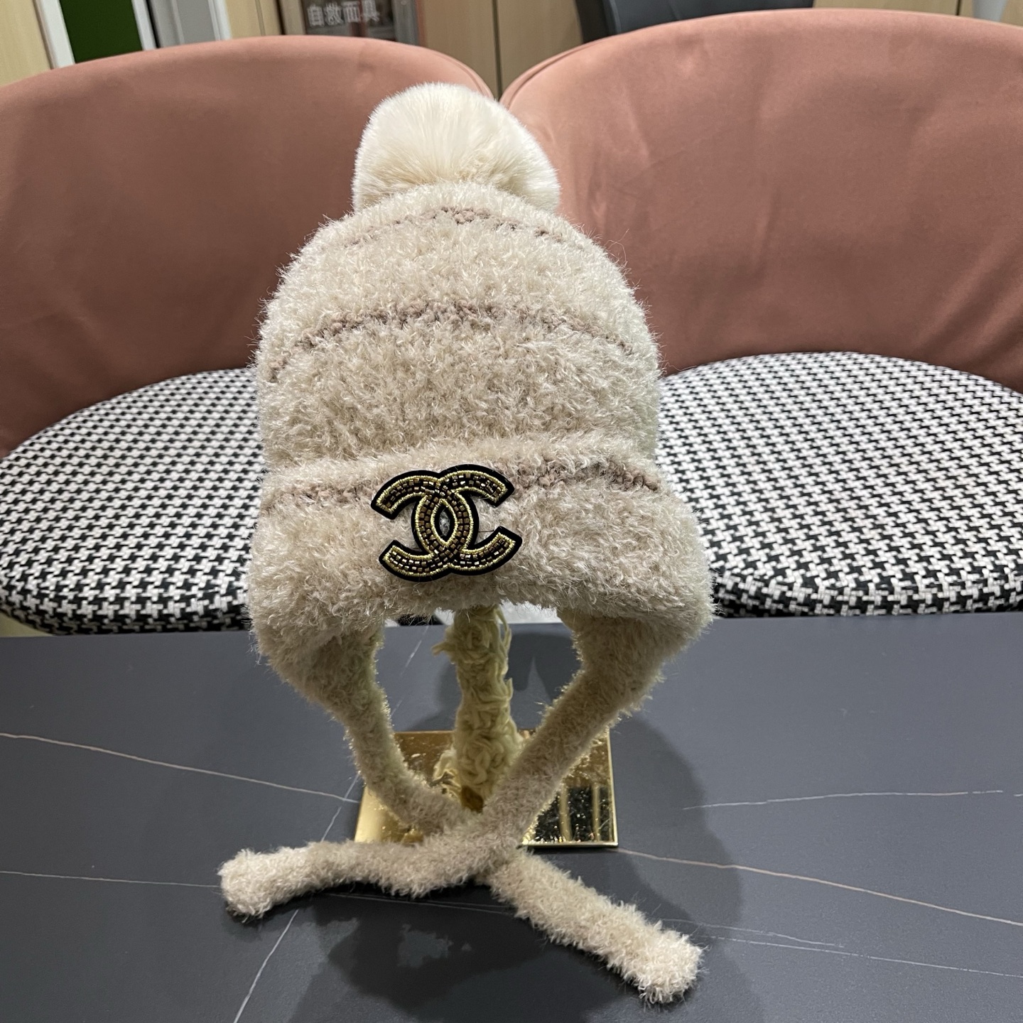 p80 香奈儿CHANE2025新款秋冬季毛绒帽子女加厚保暖护耳针织帽百搭显脸小包头帽潮