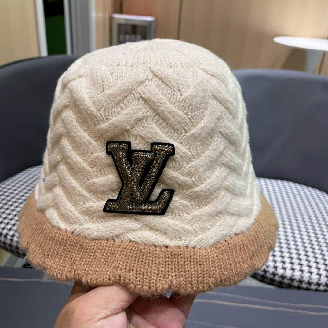 lv路易威登秋冬毛线渔夫帽百搭盆帽显脸小防晒遮阳帽水桶帽子