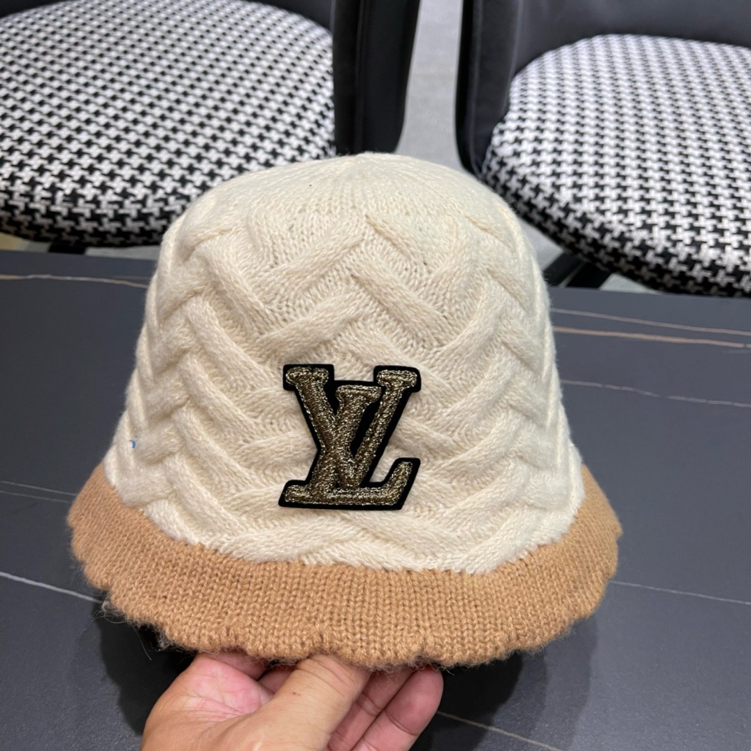 lv路易威登秋冬毛线渔夫帽百搭盆帽显脸小防晒遮阳帽水桶帽子