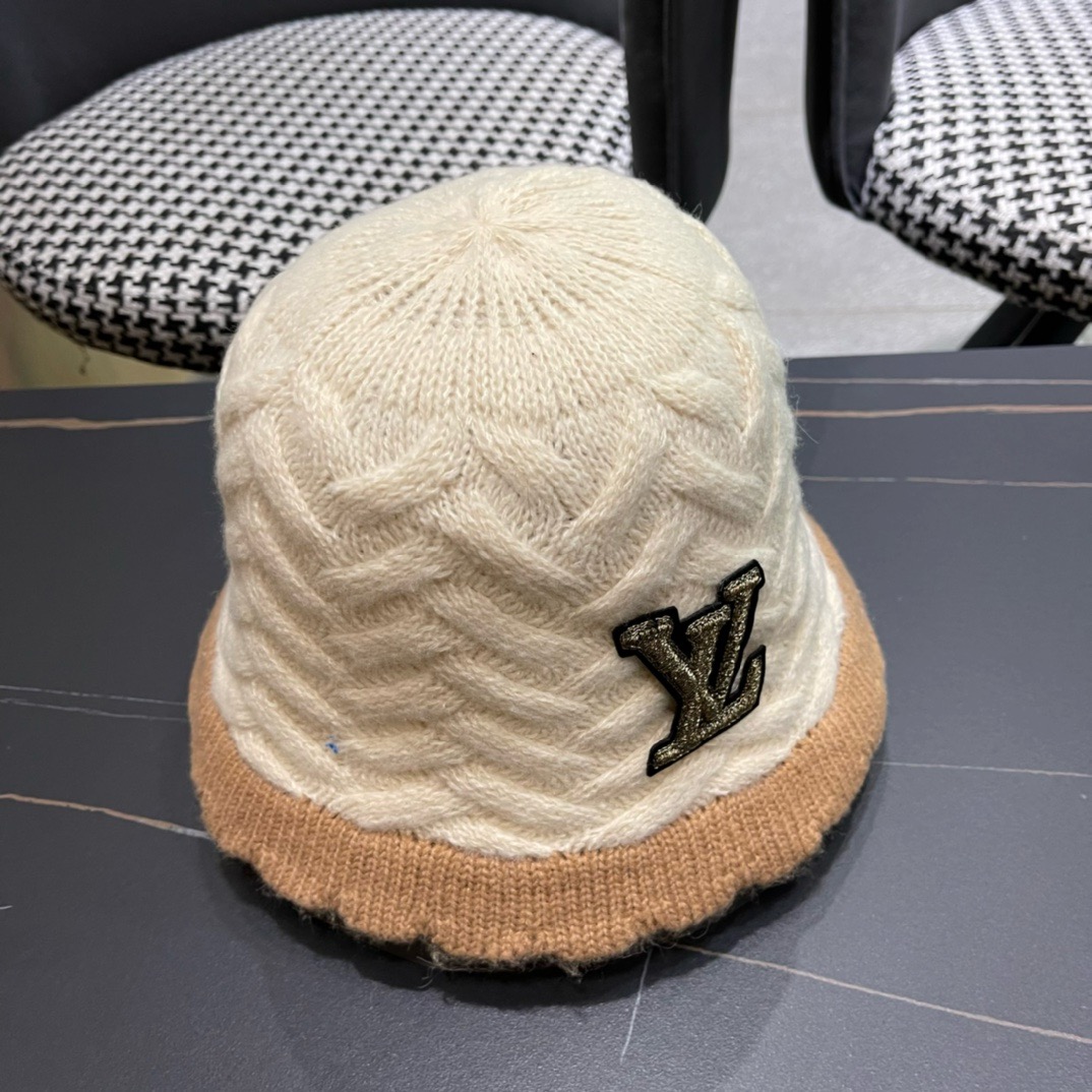 lv路易威登秋冬毛线渔夫帽百搭盆帽显脸小防晒遮阳帽水桶帽子