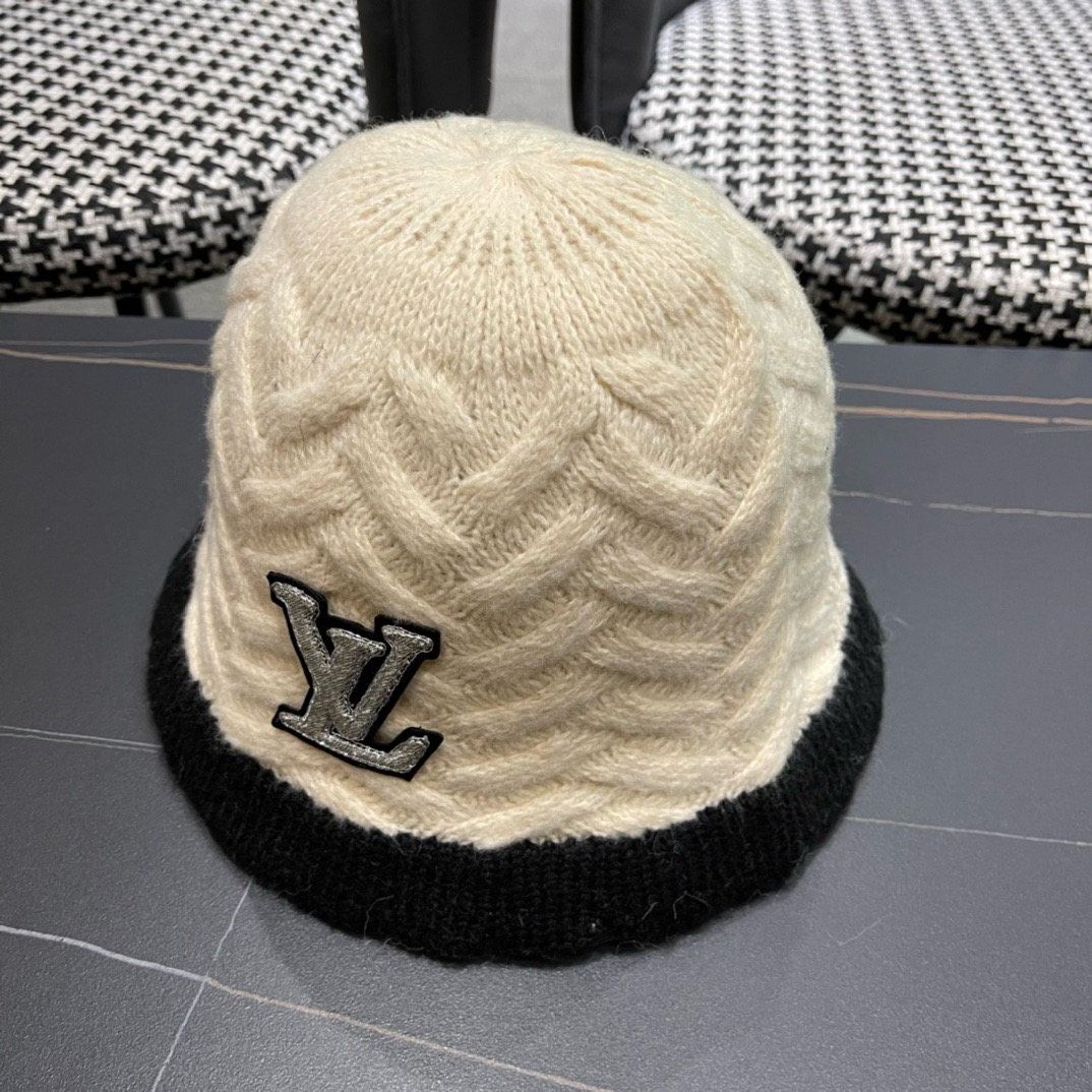 lv路易威登秋冬毛线渔夫帽百搭盆帽显脸小防晒遮阳帽水桶帽子