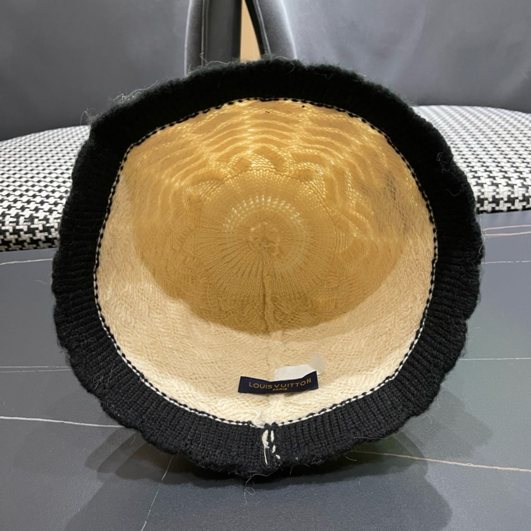 lv路易威登秋冬毛线渔夫帽百搭盆帽显脸小防晒遮阳帽水桶帽子