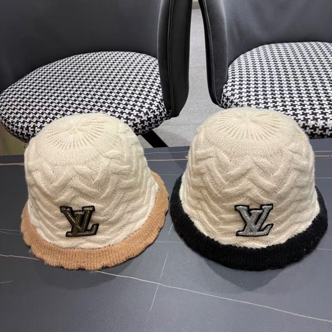 lv路易威登秋冬毛线渔夫帽百搭盆帽显脸小防晒遮阳帽水桶帽子