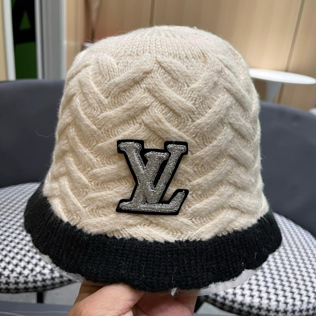 lv路易威登秋冬毛线渔夫帽百搭盆帽显脸小防晒遮阳帽水桶帽子