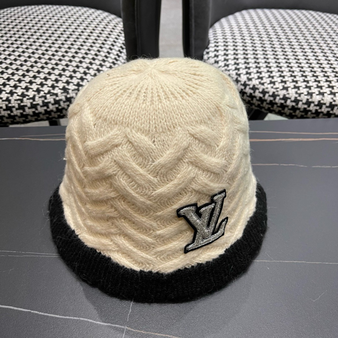 lv路易威登秋冬毛线渔夫帽百搭盆帽显脸小防晒遮阳帽水桶帽子