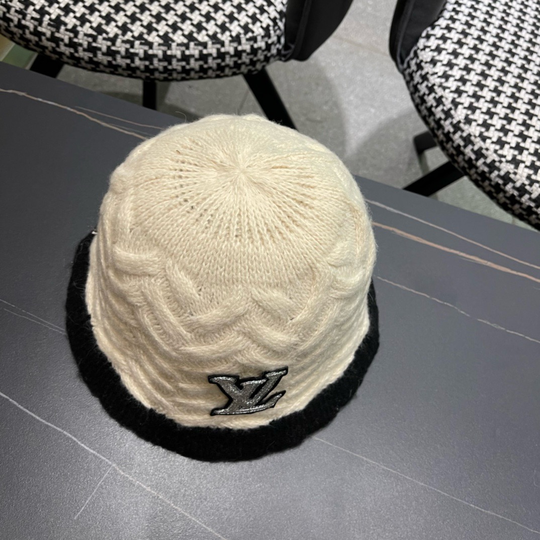 lv路易威登秋冬毛线渔夫帽百搭盆帽显脸小防晒遮阳帽水桶帽子