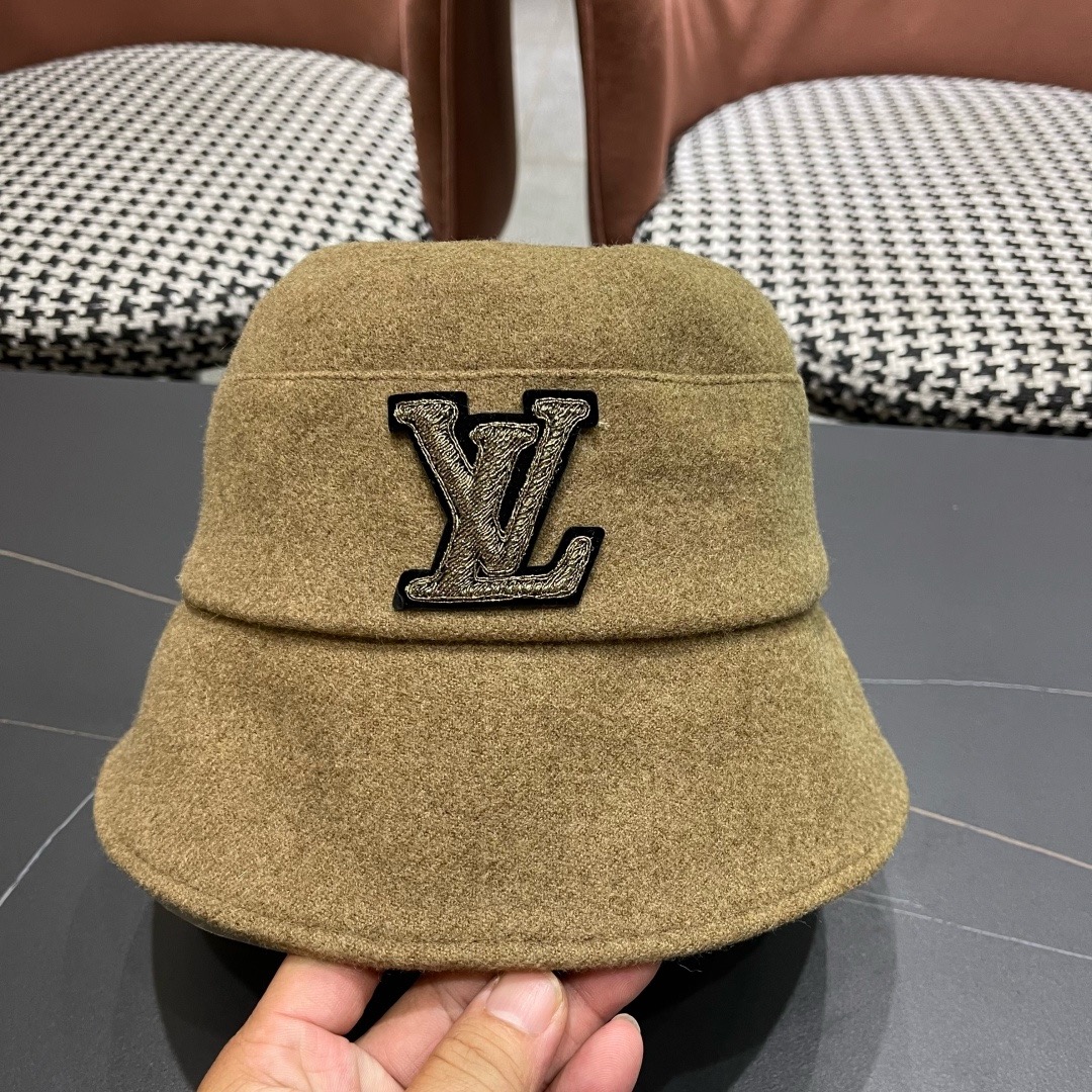 Lv路易威登渔夫帽女秋冬季新款毛绒冷帽子大头围显脸小加厚保暖鱼夫盆帽