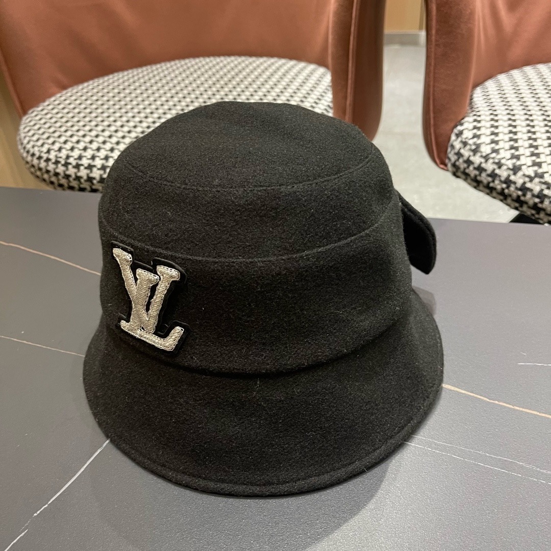 Lv路易威登渔夫帽女秋冬季新款毛绒冷帽子大头围显脸小加厚保暖鱼夫盆帽