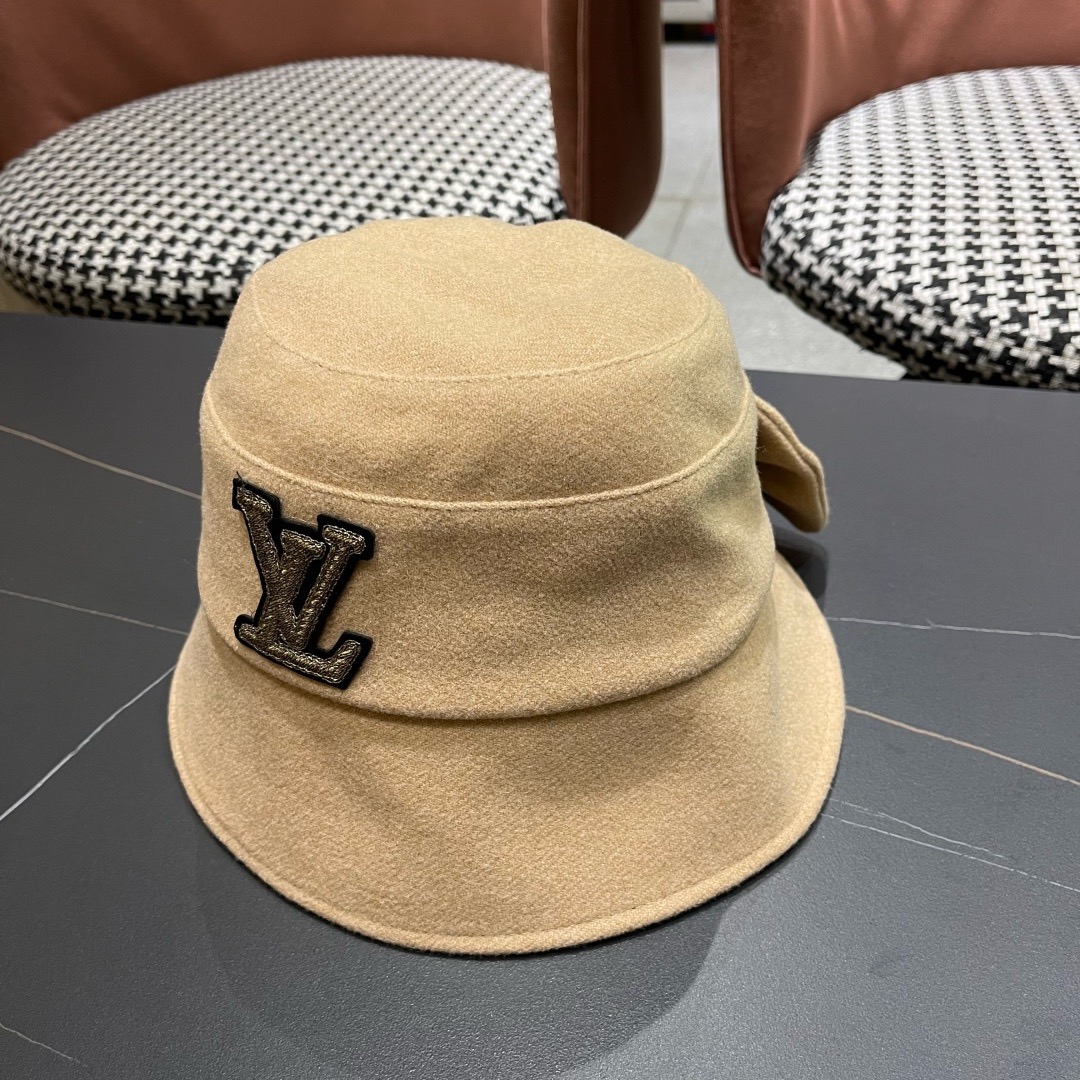 Lv路易威登渔夫帽女秋冬季新款毛绒冷帽子大头围显脸小加厚保暖鱼夫盆帽