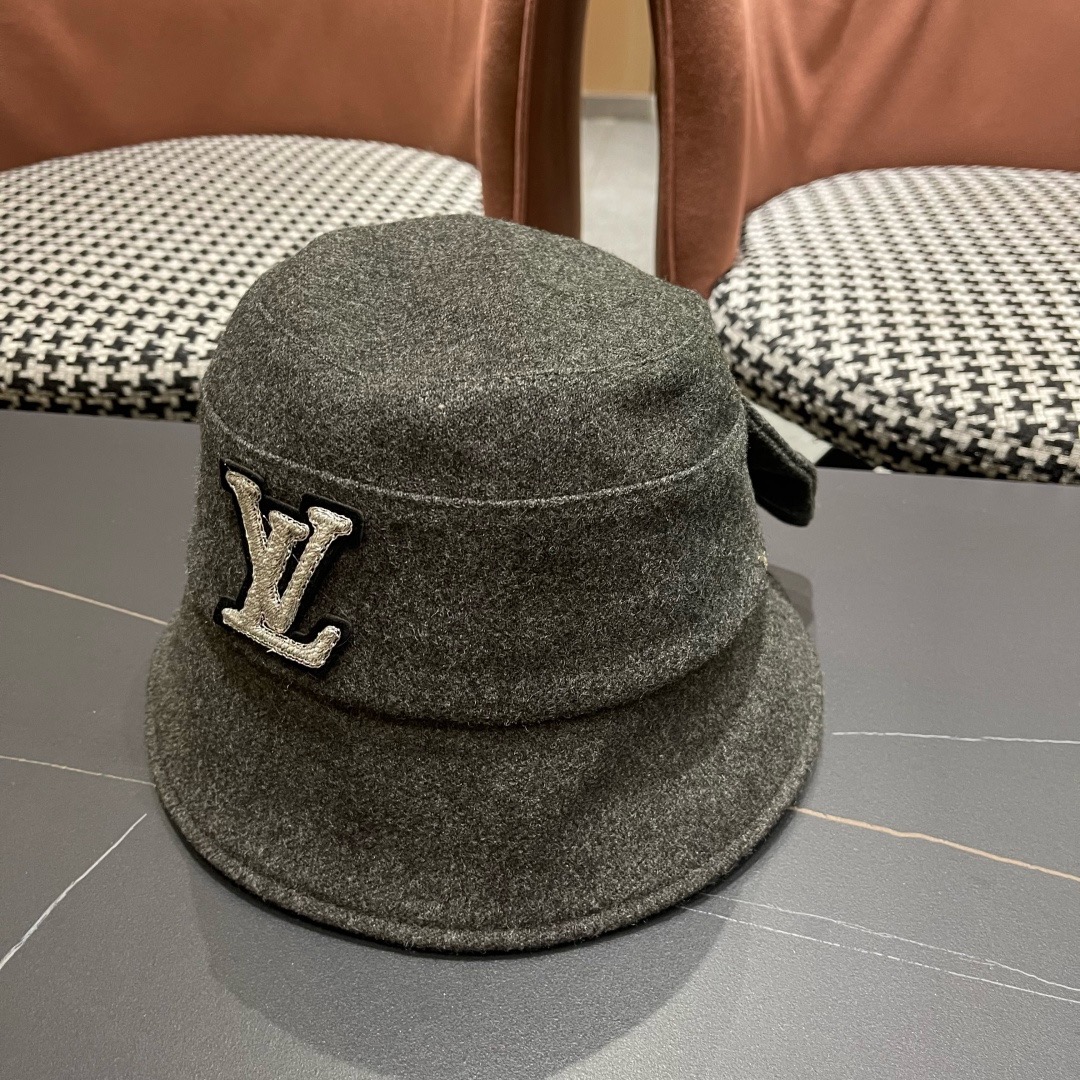 Lv路易威登渔夫帽女秋冬季新款毛绒冷帽子大头围显脸小加厚保暖鱼夫盆帽