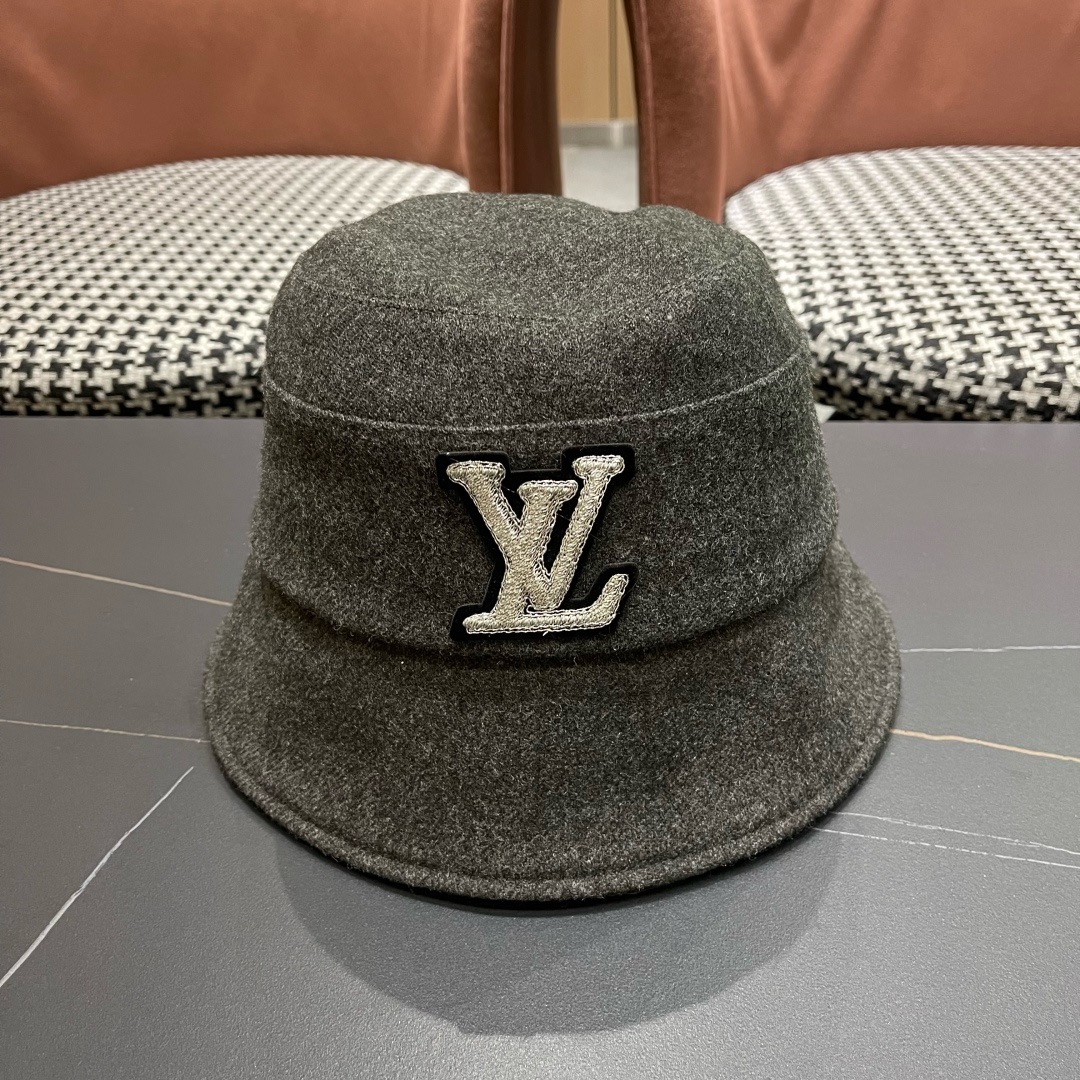 Lv路易威登渔夫帽女秋冬季新款毛绒冷帽子大头围显脸小加厚保暖鱼夫盆帽