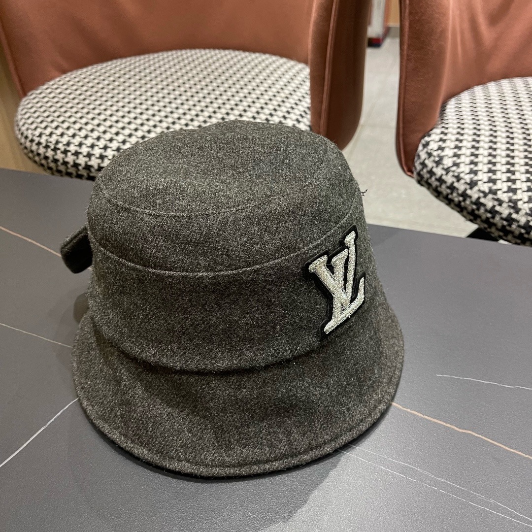 Lv路易威登渔夫帽女秋冬季新款毛绒冷帽子大头围显脸小加厚保暖鱼夫盆帽