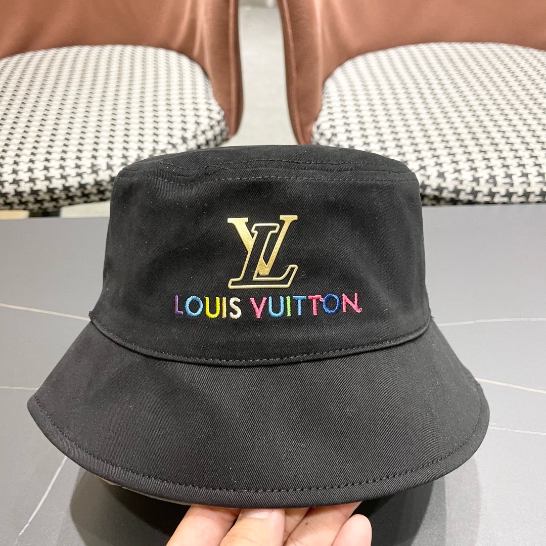 Lv 路易威登新新款渔夫帽女春秋百搭盆帽男休闲遮阳帽子潮牌字母刺绣