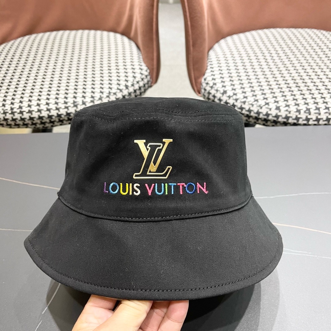 Lv 路易威登新新款渔夫帽女春秋百搭盆帽男休闲遮阳帽子潮牌字母刺绣