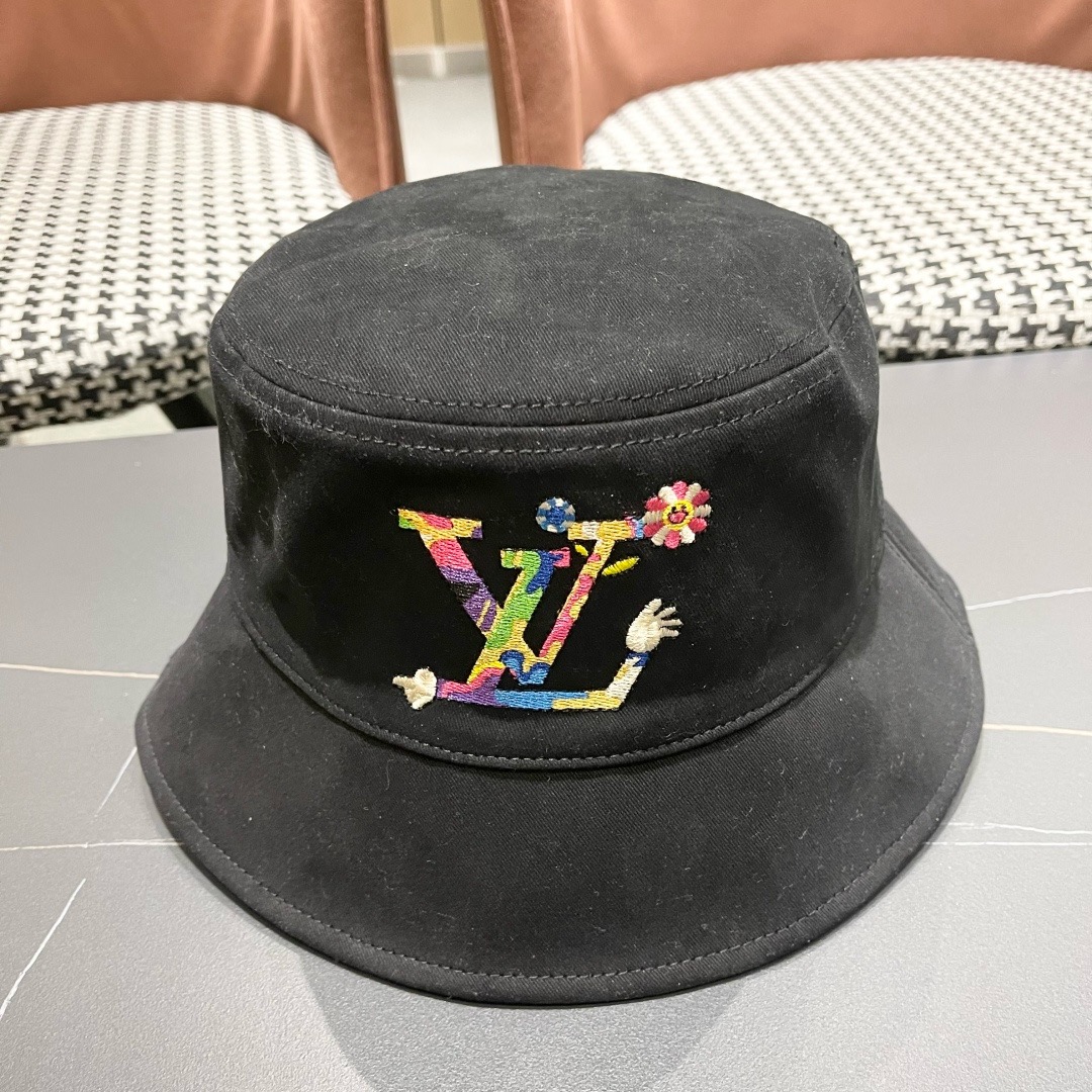 Lv 路易威登新新款渔夫帽女春秋百搭盆帽男休闲遮阳帽子潮牌字母刺绣