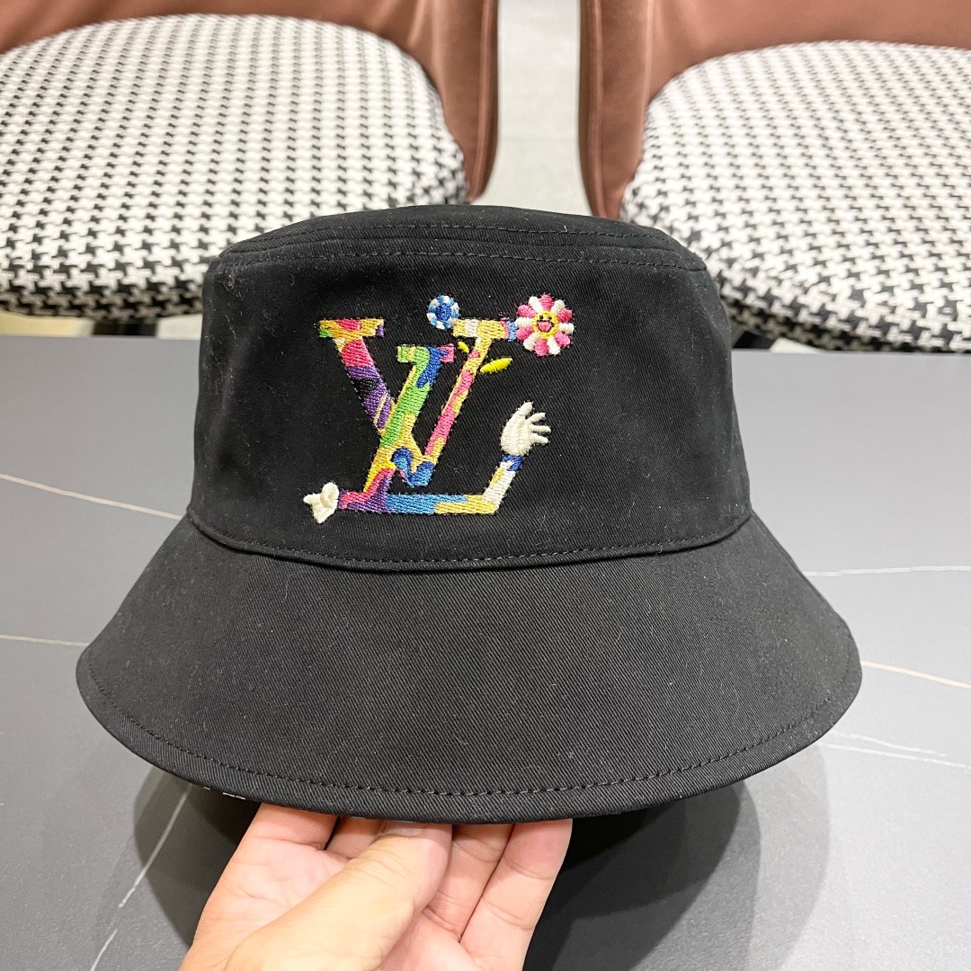 Lv 路易威登新新款渔夫帽女春秋百搭盆帽男休闲遮阳帽子潮牌字母刺绣