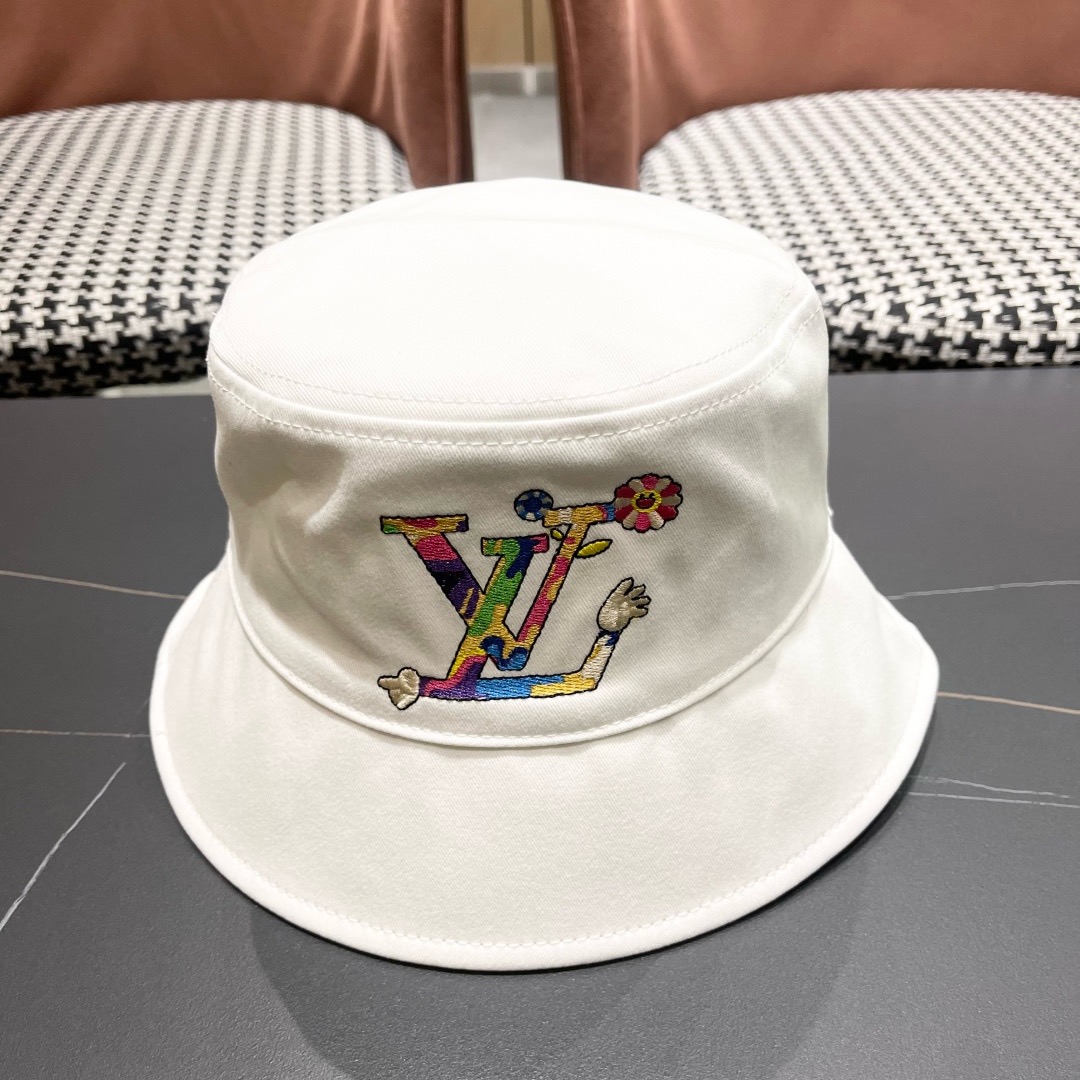Lv 路易威登新新款渔夫帽女春秋百搭盆帽男休闲遮阳帽子潮牌字母刺绣
