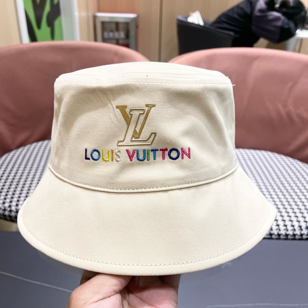 Lv 路易威登新新款渔夫帽女春秋百搭盆帽男休闲遮阳帽子潮牌字母刺绣