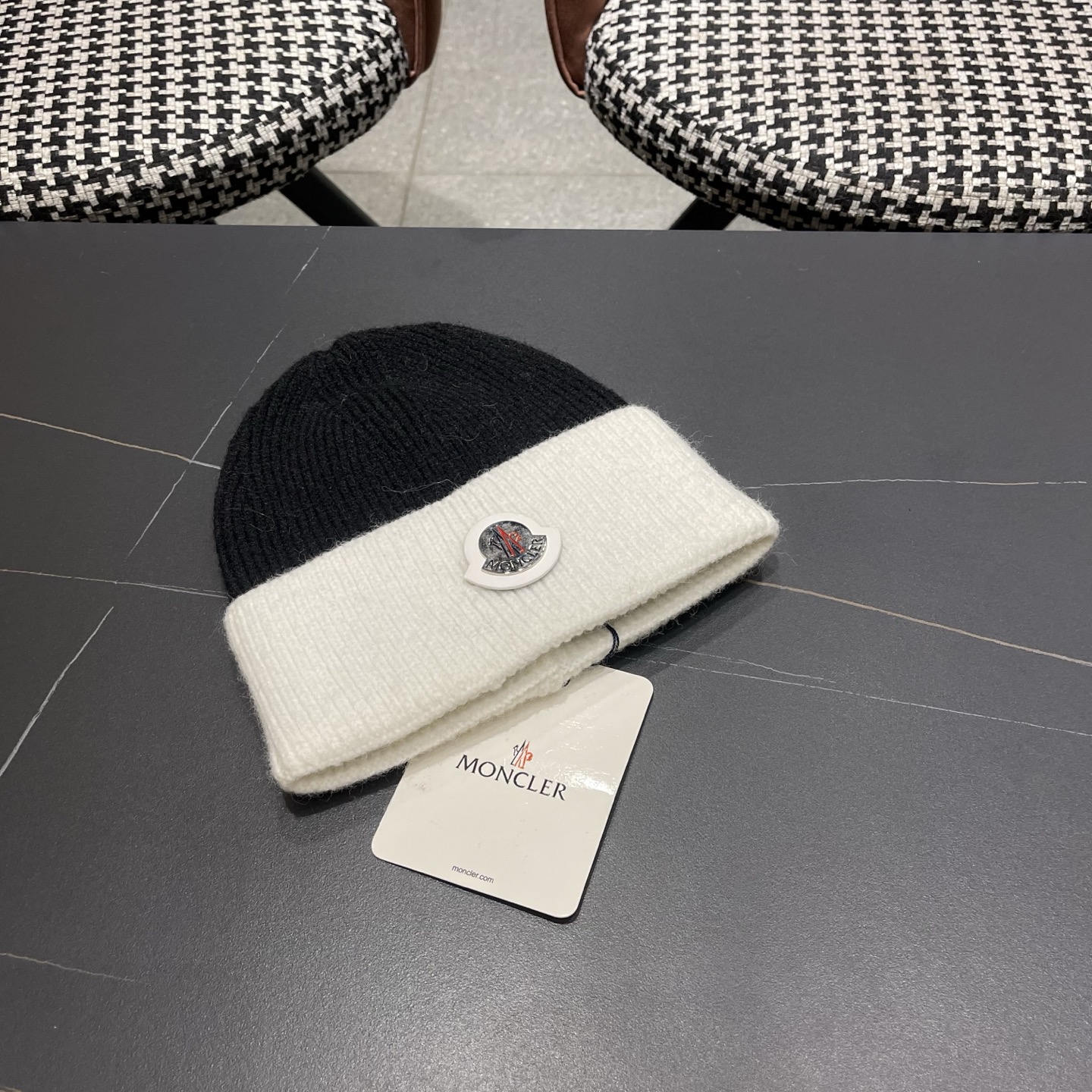 MONCLER（蒙口） 2026新款韩版拼色毛线帽女时尚百搭男女套头帽保暖针织帽子女冷帽