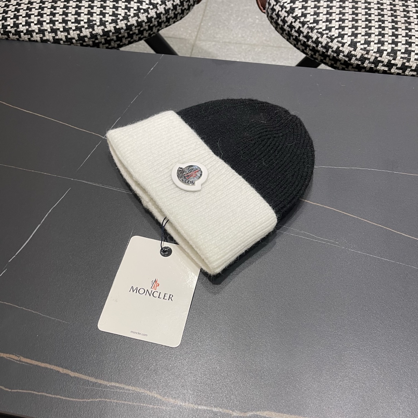 MONCLER（蒙口） 2026新款韩版拼色毛线帽女时尚百搭男女套头帽保暖针织帽子女冷帽