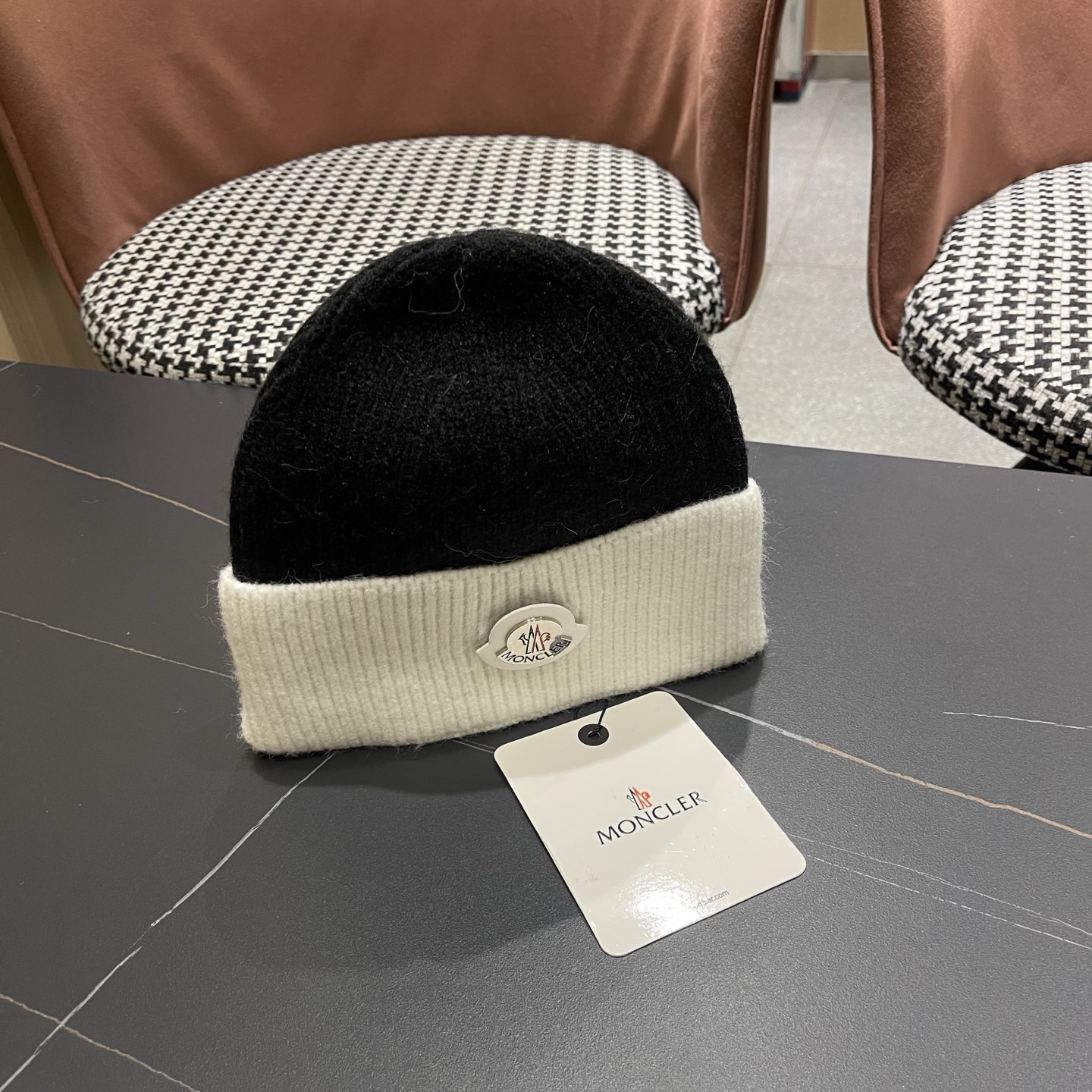 MONCLER（蒙口） 2026新款韩版拼色毛线帽女时尚百搭男女套头帽保暖针织帽子女冷帽