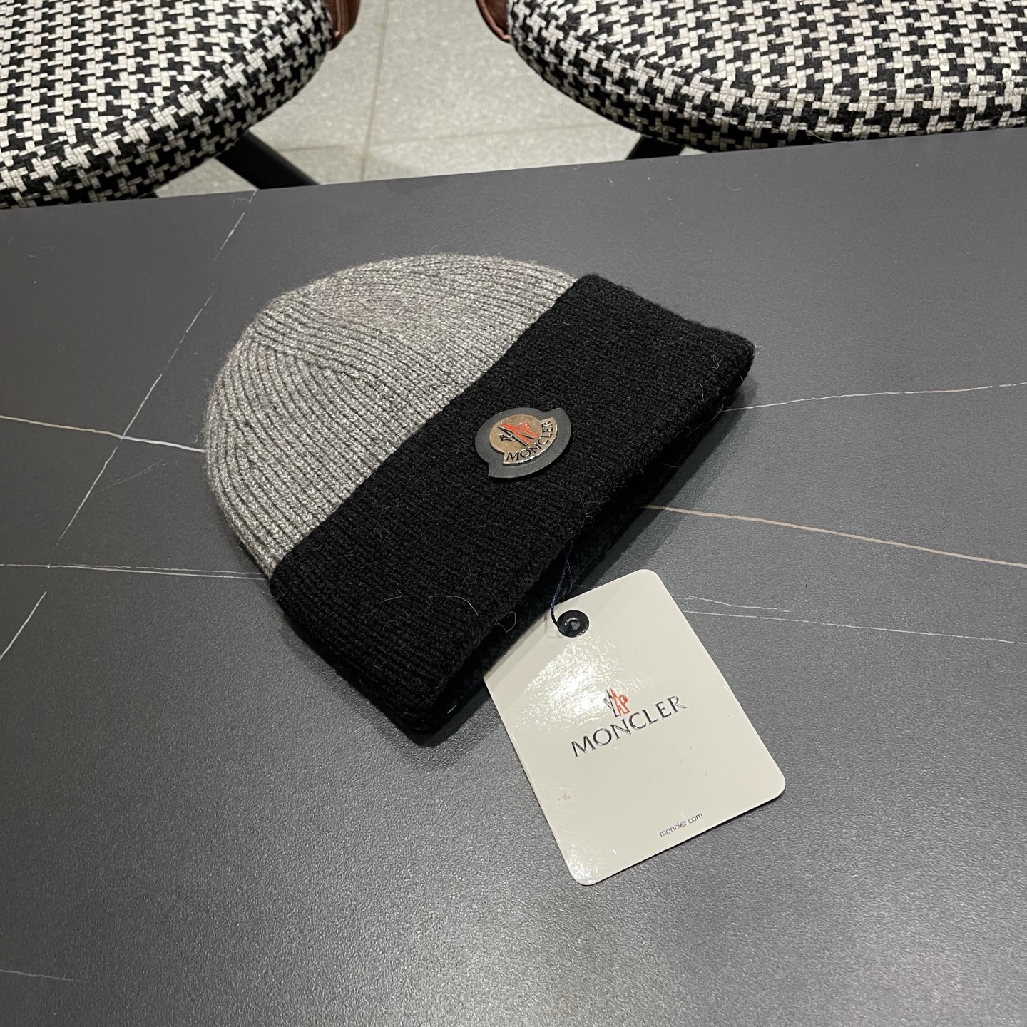 MONCLER（蒙口） 2026新款韩版拼色毛线帽女时尚百搭男女套头帽保暖针织帽子女冷帽