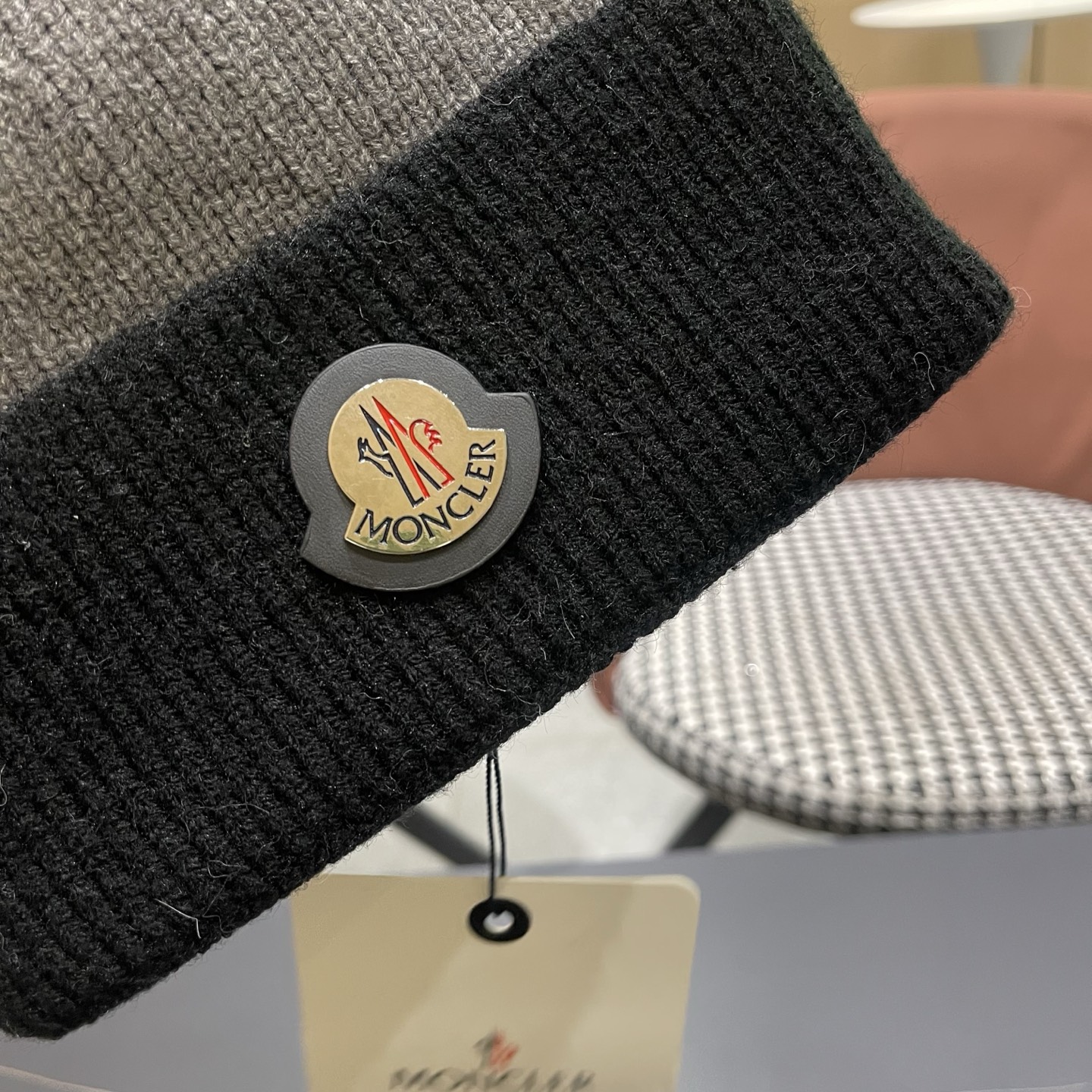 MONCLER（蒙口） 2026新款韩版拼色毛线帽女时尚百搭男女套头帽保暖针织帽子女冷帽