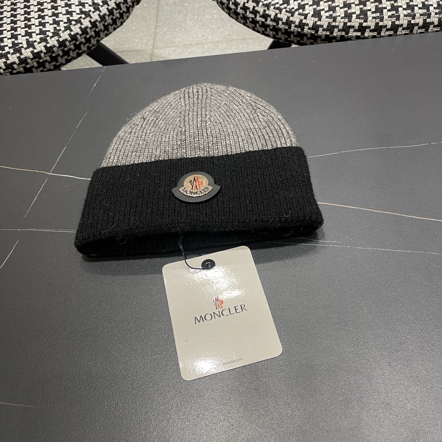 MONCLER（蒙口） 2026新款韩版拼色毛线帽女时尚百搭男女套头帽保暖针织帽子女冷帽