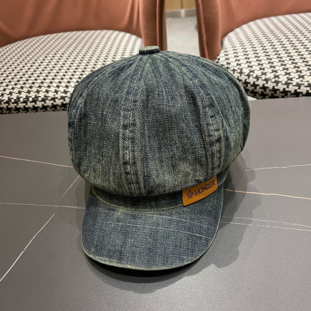 蒙口 2025新款韩版复古水洗牛仔贝雷帽女英伦风八角帽春夏时尚画家帽显脸小