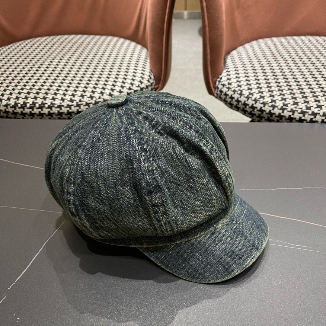 蒙口 2025新款韩版复古水洗牛仔贝雷帽女英伦风八角帽春夏时尚画家帽显脸小