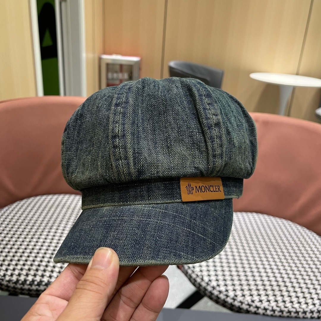 蒙口 2025新款韩版复古水洗牛仔贝雷帽女英伦风八角帽春夏时尚画家帽显脸小