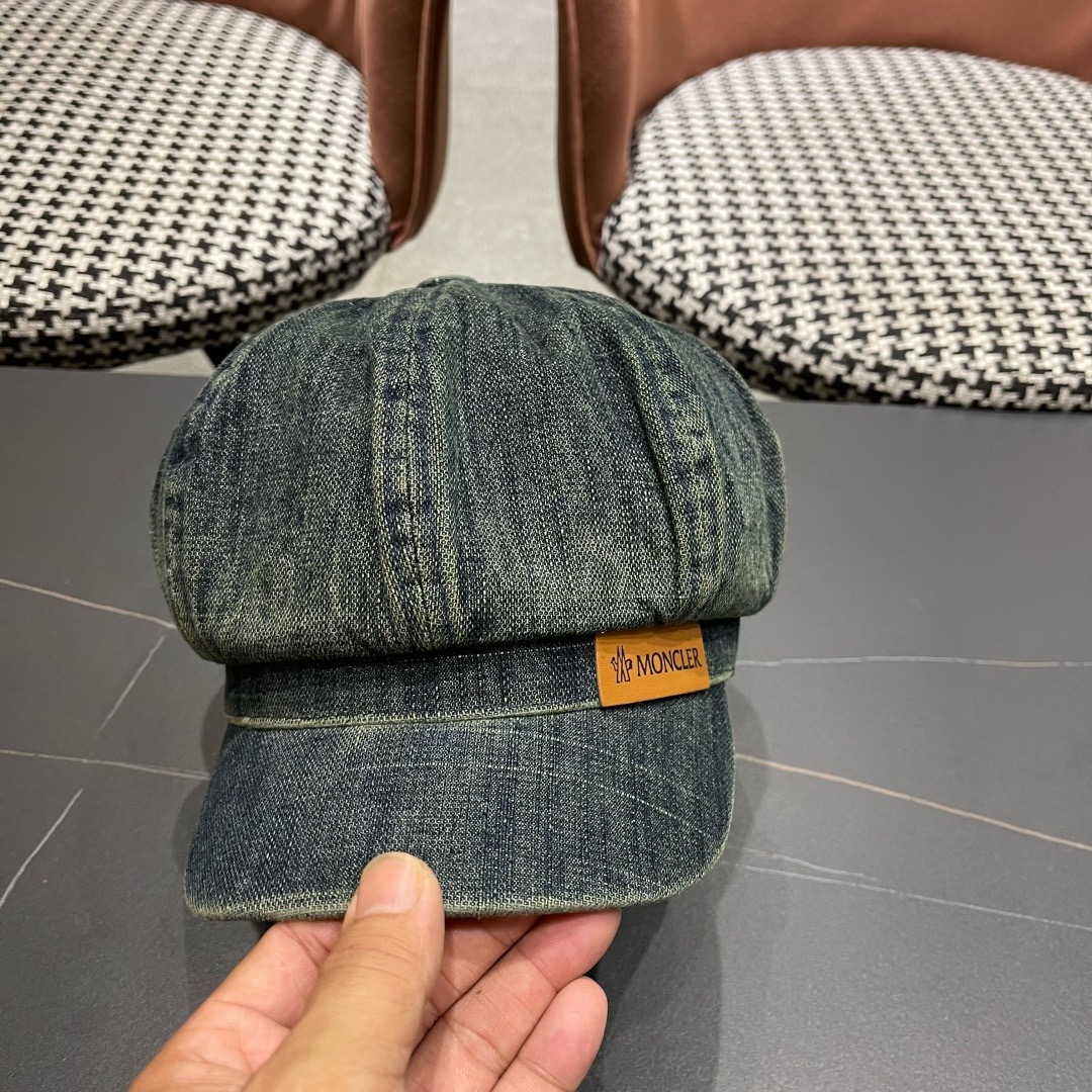 蒙口 2025新款韩版复古水洗牛仔贝雷帽女英伦风八角帽春夏时尚画家帽显脸小