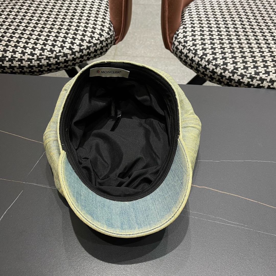 蒙口 2025新款韩版复古水洗牛仔贝雷帽女英伦风八角帽春夏时尚画家帽显脸小