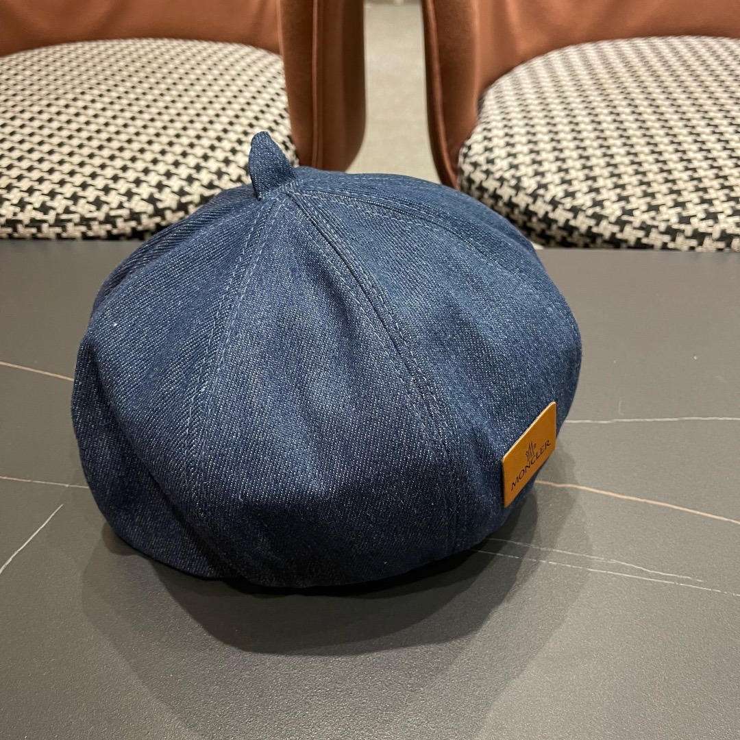 蒙口 MONCLER（蒙口）日系网红牛仔贝雷帽子女春秋款潮浅蓝色复古金属标画家蓓蕾帽夏季