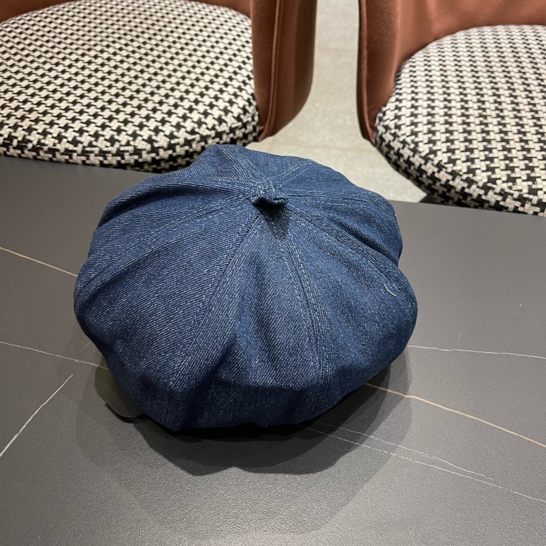 蒙口 MONCLER（蒙口）日系网红牛仔贝雷帽子女春秋款潮浅蓝色复古金属标画家蓓蕾帽夏季
