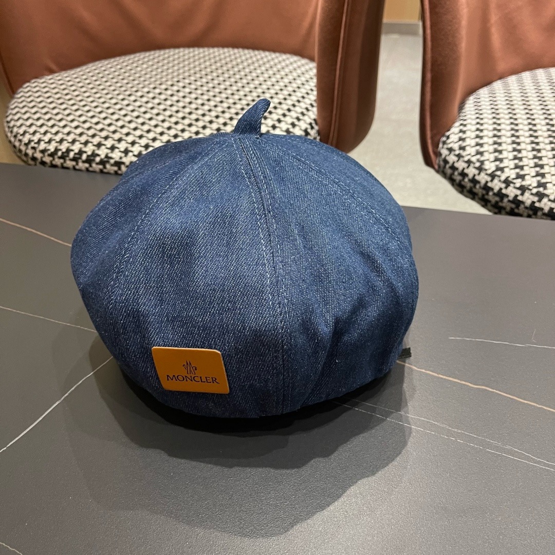 蒙口 MONCLER（蒙口）日系网红牛仔贝雷帽子女春秋款潮浅蓝色复古金属标画家蓓蕾帽夏季