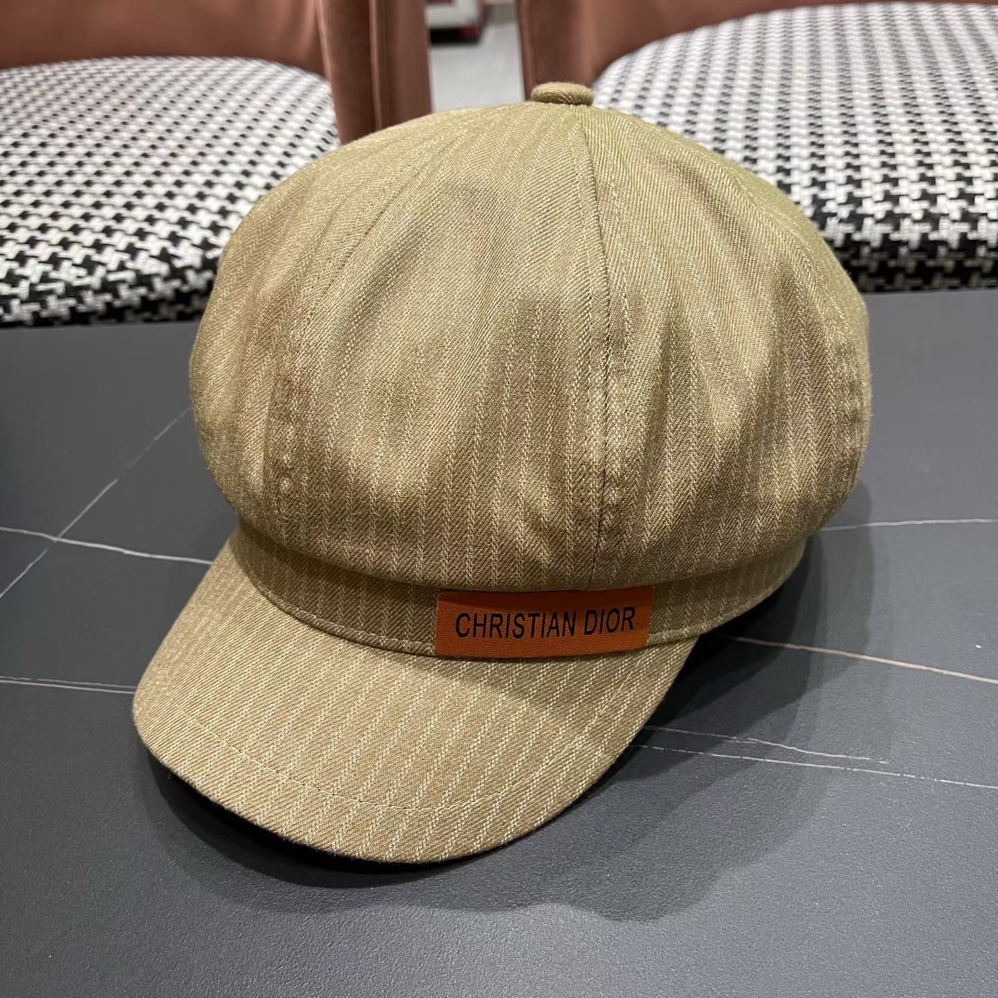 迪奥 Dior2025年新款八角帽子女春秋季薄款英伦风报童帽条纹画家帽潮