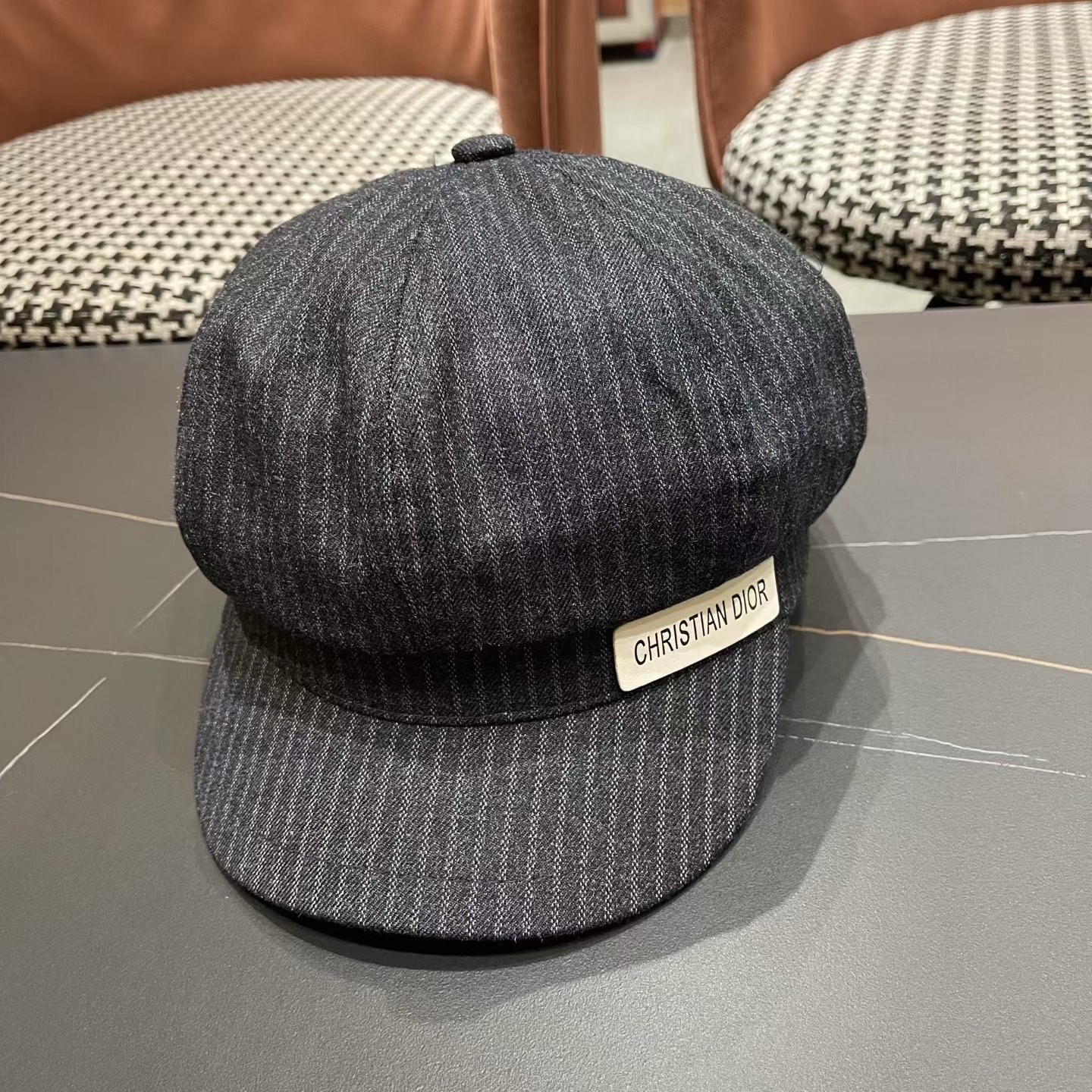 迪奥 Dior2025年新款八角帽子女春秋季薄款英伦风报童帽条纹画家帽潮