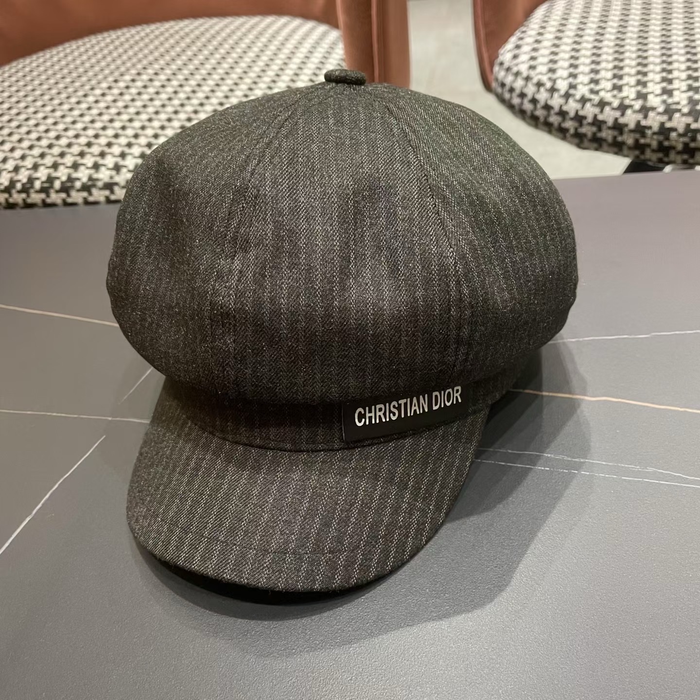 迪奥 Dior2025年新款八角帽子女春秋季薄款英伦风报童帽条纹画家帽潮