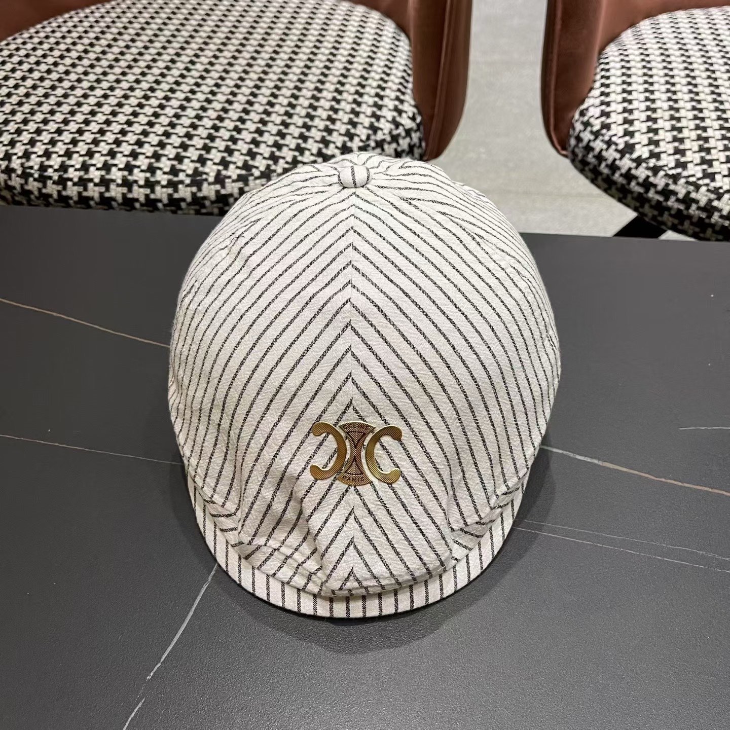 赛琳，日系条纹前进帽女2025新款春夏季复古百搭贝雷帽个性反戴鸭舌帽子