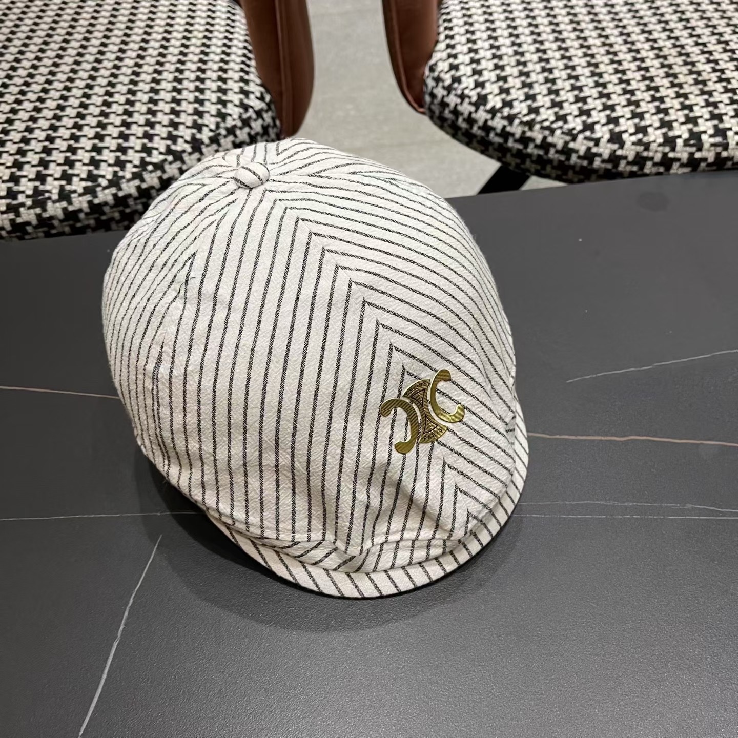 赛琳，日系条纹前进帽女2025新款春夏季复古百搭贝雷帽个性反戴鸭舌帽子