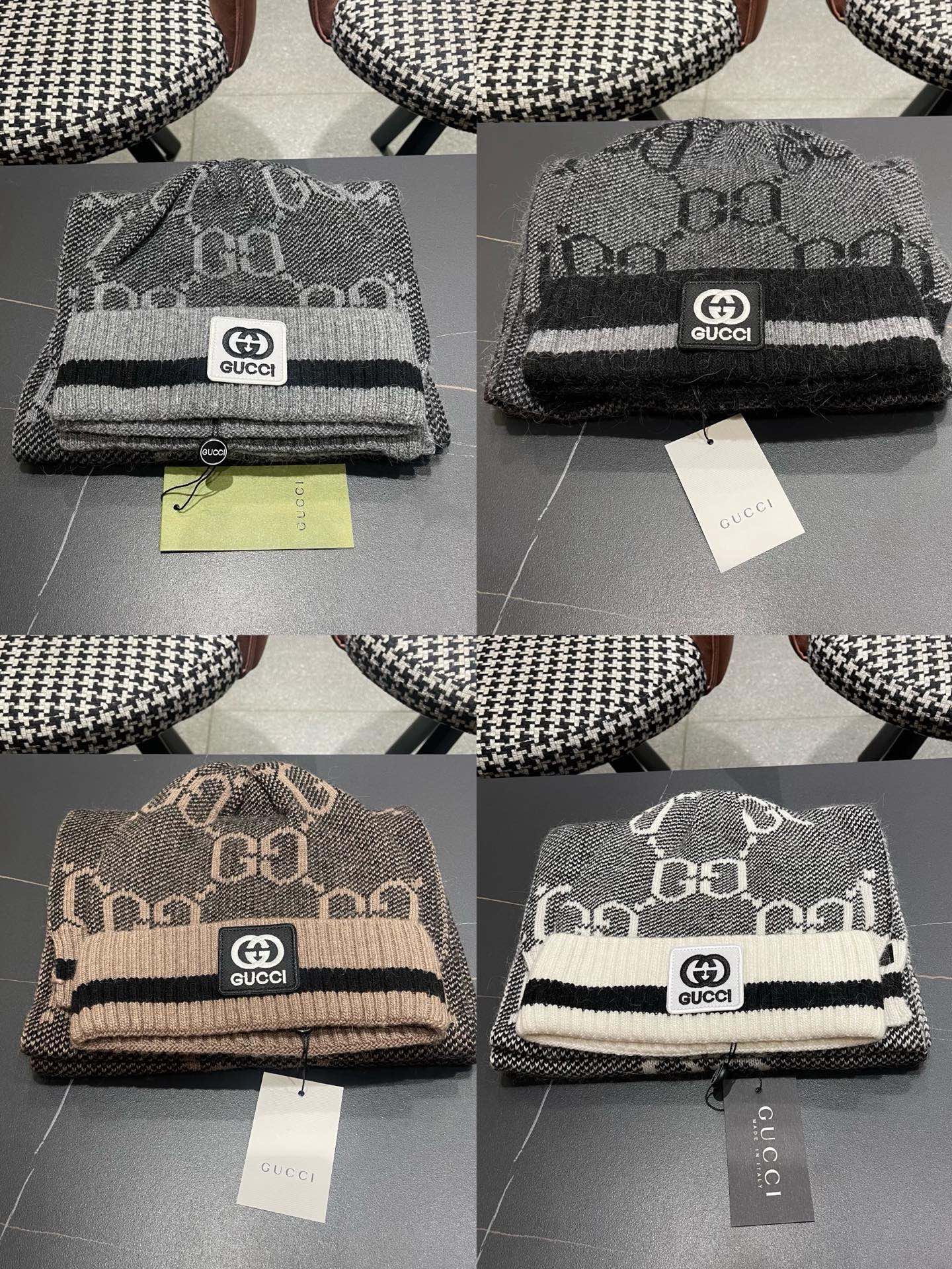 P215 GUCCI古奇套装&hearts;️兔绒+羊绒围巾帽子套装😍非常棒️👍保暖又时尚[怄火]简约大方[嘿哈][嘴唇]休闲有个性[耶]质感舒适柔软[爱心]毛球可卸下👌✌️百搭款💑男女通用💑😱情侣款哦😱[机智]