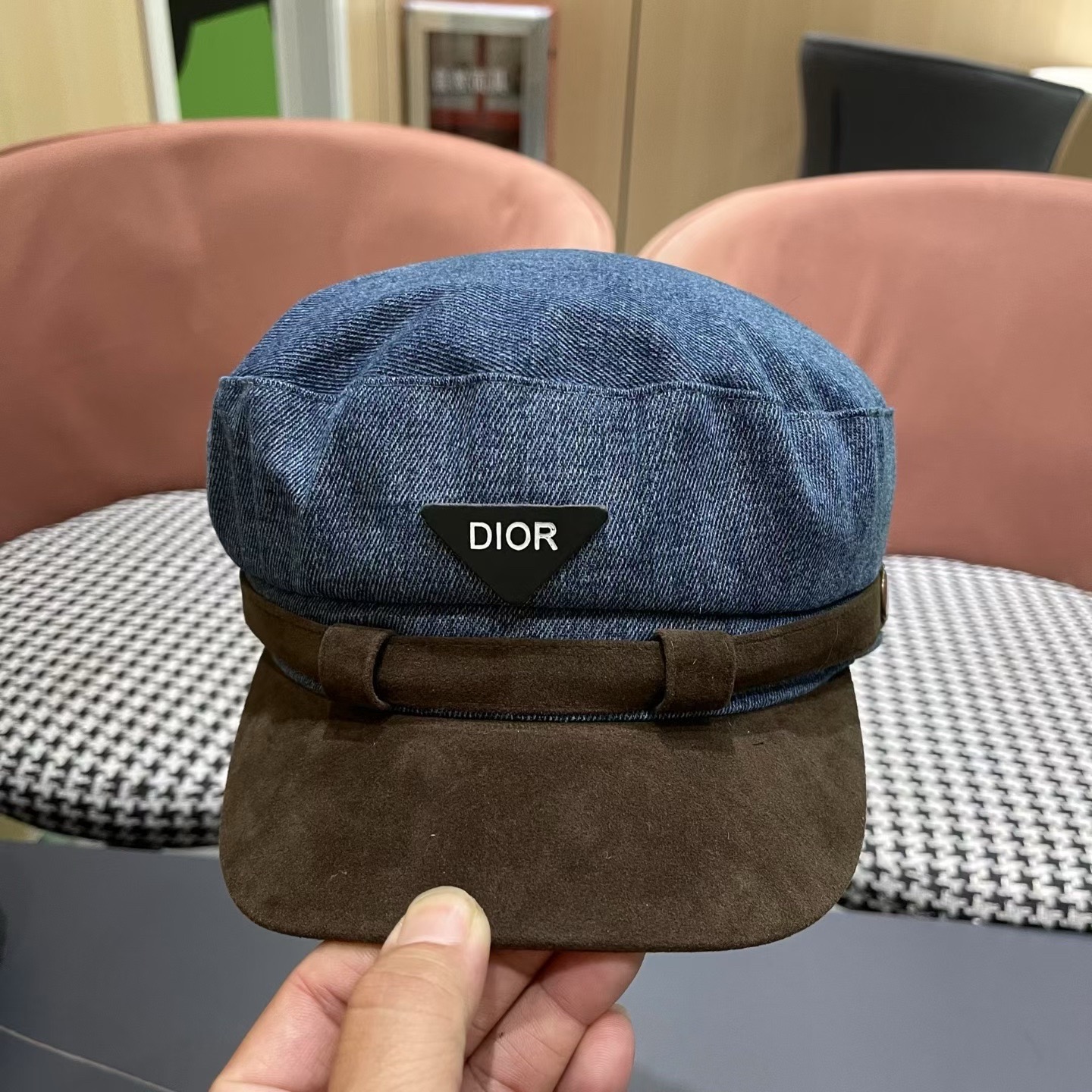 迪奥 Dior新款百搭英伦风海军帽水洗牛仔布复古报童贝雷帽女秋冬八角帽