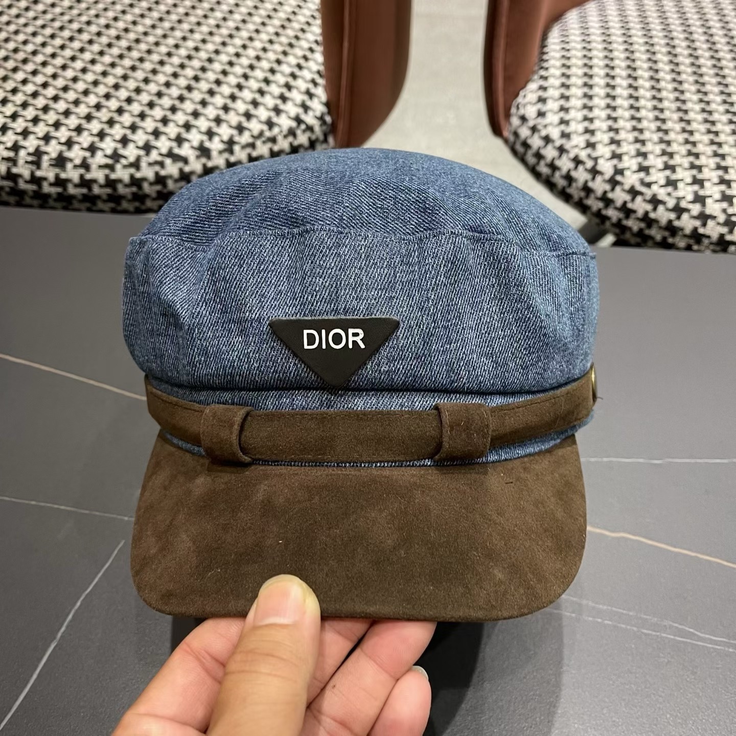 迪奥 Dior新款百搭英伦风海军帽水洗牛仔布复古报童贝雷帽女秋冬八角帽