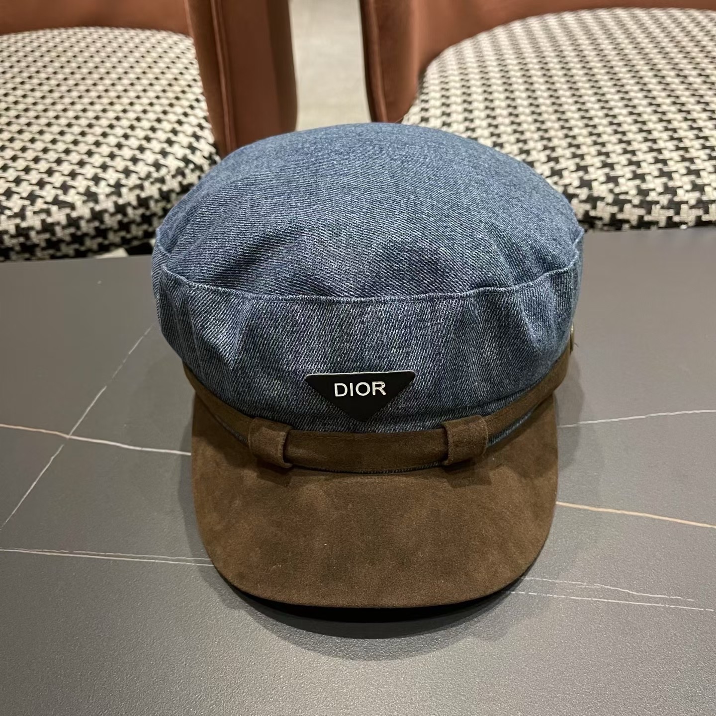 迪奥 Dior新款百搭英伦风海军帽水洗牛仔布复古报童贝雷帽女秋冬八角帽