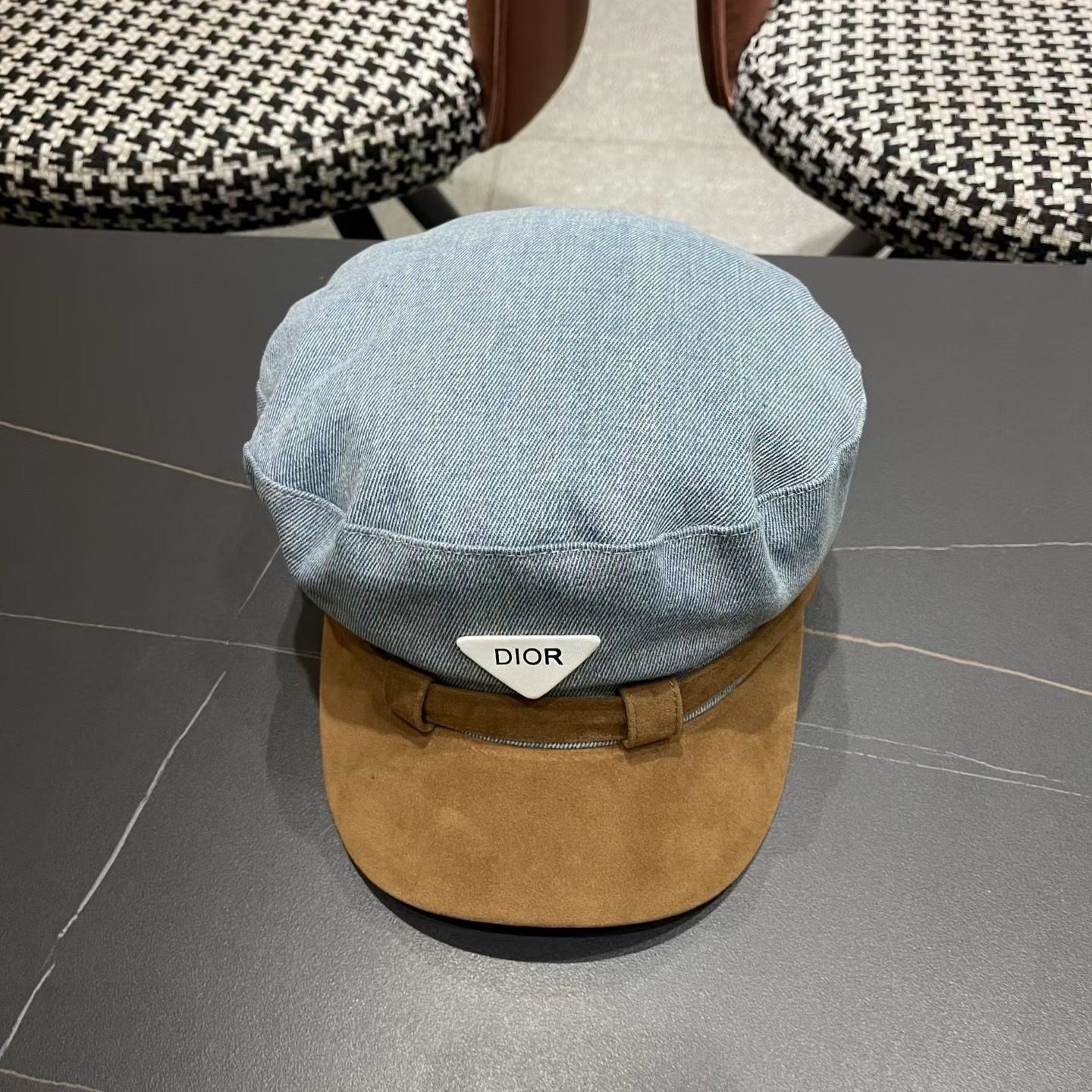 迪奥 Dior新款百搭英伦风海军帽水洗牛仔布复古报童贝雷帽女秋冬八角帽